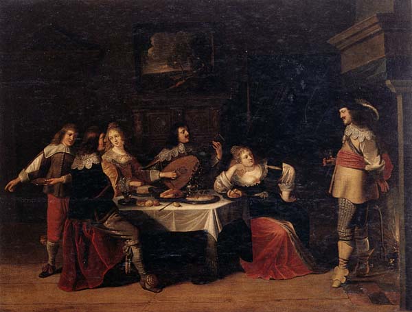 Cavaliers and courtesans in an interior